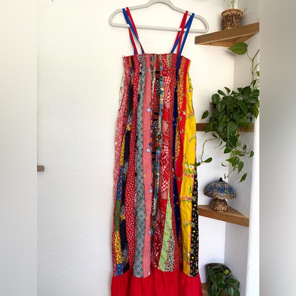 -sold- Vintage 70s Patchwork Handmade Maxi Dress